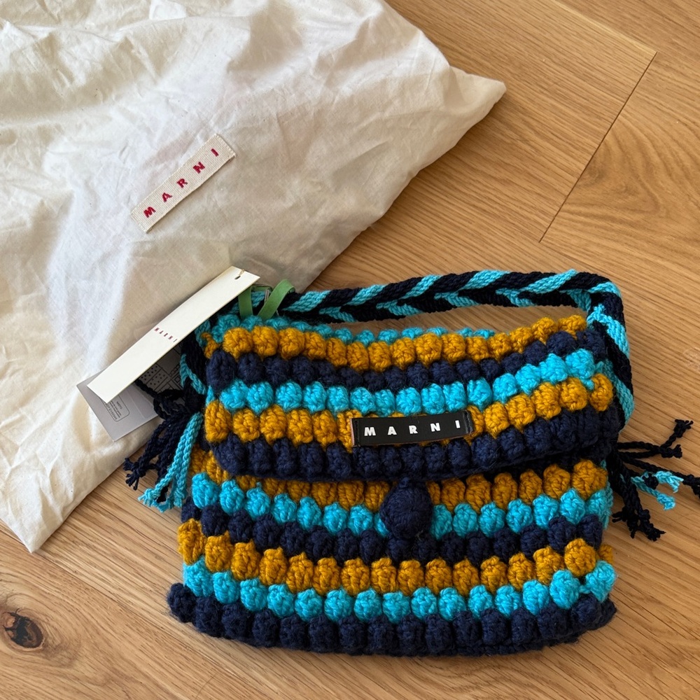 Marni Blue and Yellow Crochet Mini Bag